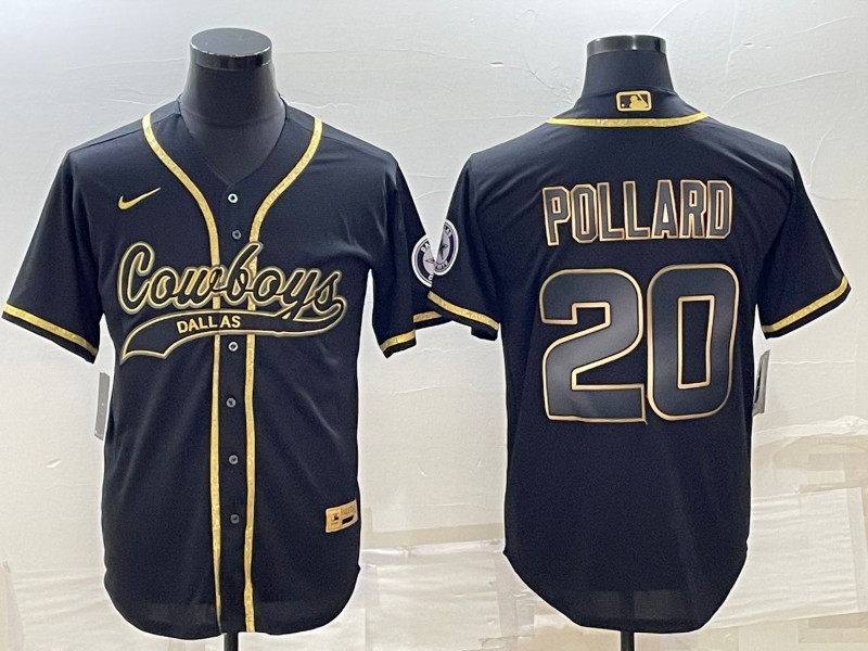 Men's Dallas Cowboys #20 Tony Pollard Black Gold With Patch Cool Base Stitched Baseball Jersey